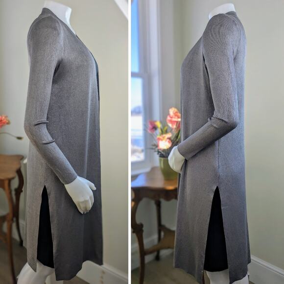 Chicos Black Label Gray Taupe Shimmer Long Open Cardigan Size Extra Small XS - Picture 3 of 11
